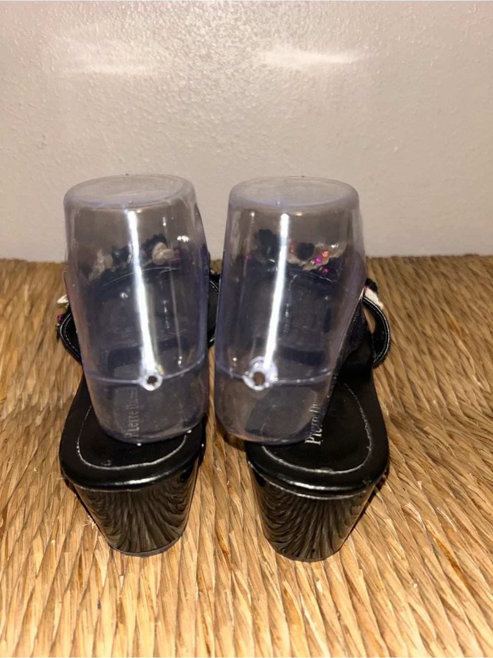 butterfly embellished Y2k wedge Beaded Black sequined Floral Slide Sandals - Picture 3 of 7
